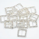 16 Pieces Square Shape Rhinestone Ribbon Buckles Sliders for Wedding Invitation Party Favor Silver 15mm