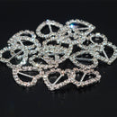 16 Pieces Heart Shape Rhinestone Ribbon Buckles Sliders for Wedding Invitation Party Favor Silver 17x18mm