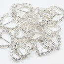 16 Pieces Heart Shape Rhinestone Ribbon Buckles Sliders for Wedding Invitation Party Favor Silver 17x18mm