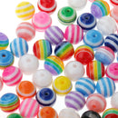 100 Pieces Mixed Color Round Striped Resin Plastic Beads for Jewelry Making DIY Bracelet Necklace 10mm