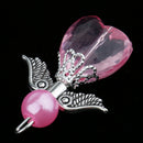5 Pieces Acrylic Pearl Heart Bead Angel Charms Pendant Silver Wings DIY Handbag Mobile Charm Gift