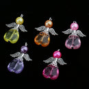 5 Pieces Acrylic Pearl Heart Bead Angel Charms Pendant Silver Wings DIY Handbag Mobile Charm Gift