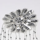 Sequin Beaded Flower Applique Motif Stage Costume Dance Hairpiece DIY Accessories Silver