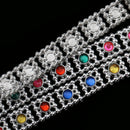 10 Yards Square Colorful Rhinestone Beaded Chain Ribbon Trim Applique Embellishment for Craft