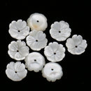 10 Pieces Natural Shell Carved Flowers Bead Bowl Shaped Beads for Jewelry Making White 10mm