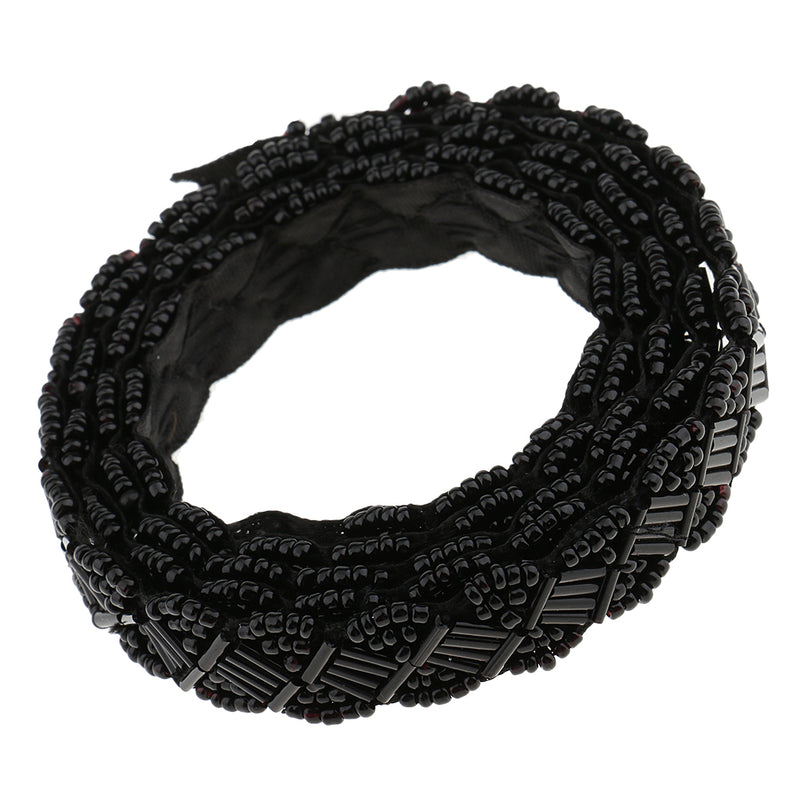 1 Yard Black Glass Beads Beaded Chain Ribbon Trim Applique for Sewing Crafts DIY 1.5cm
