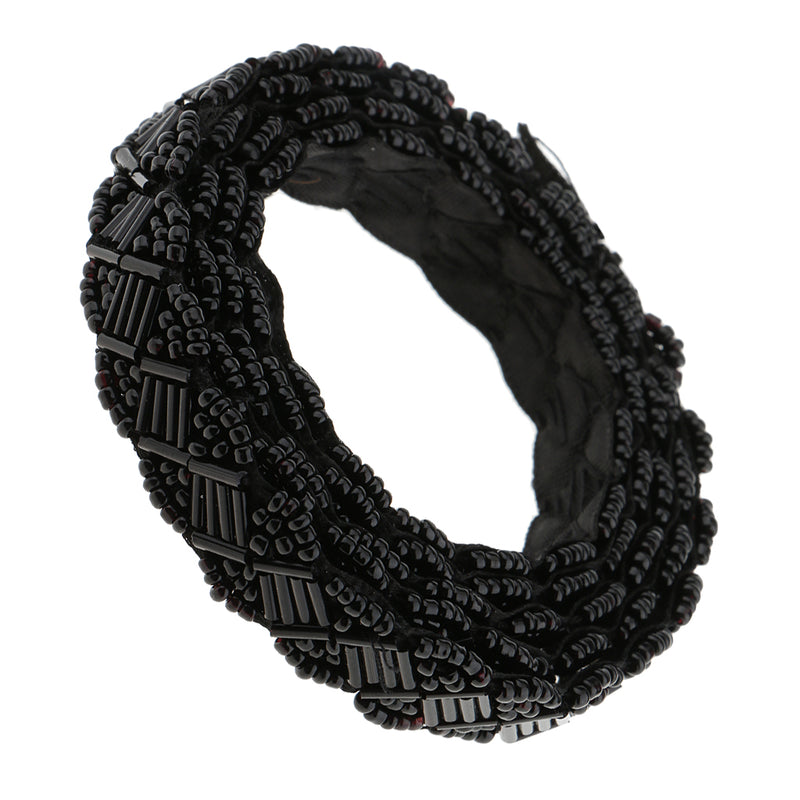 1 Yard Black Glass Beads Beaded Chain Ribbon Trim Applique for Sewing Crafts DIY 1.5cm