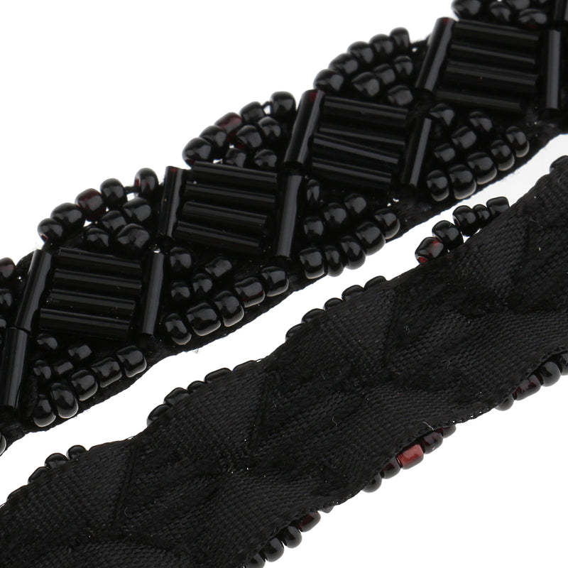 1 Yard Black Glass Beads Beaded Chain Ribbon Trim Applique for Sewing Crafts DIY 1.5cm