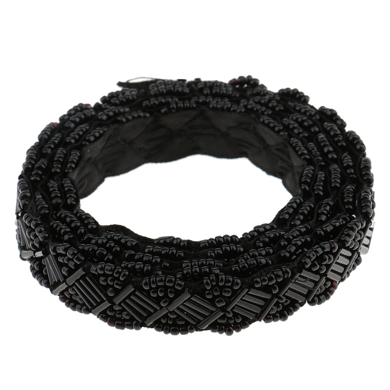 1 Yard Black Glass Beads Beaded Chain Ribbon Trim Applique for Sewing Crafts DIY 1.5cm
