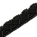 1 Yard Black Glass Beads Beaded Chain Ribbon Trim Applique for Sewing Crafts DIY 1.5cm