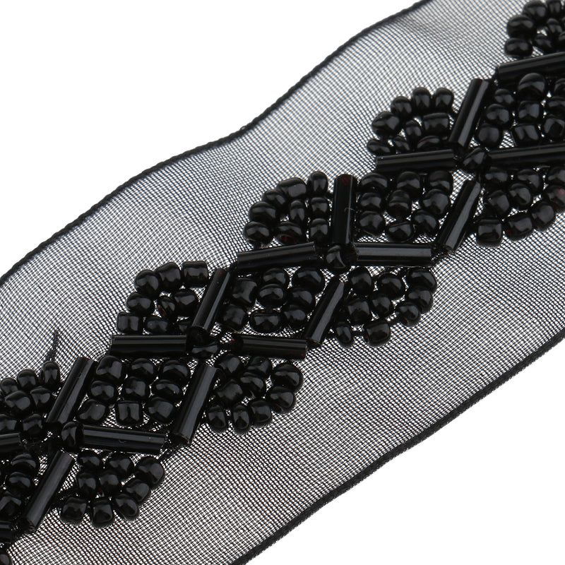 1 Yard Black Glass Beads Beaded Chain Ribbon Trim Applique for Sewing Crafts DIY