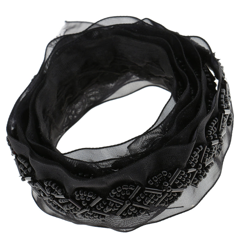 1 Yard Black Glass Beads Beaded Chain Ribbon Trim Applique for Sewing Crafts DIY