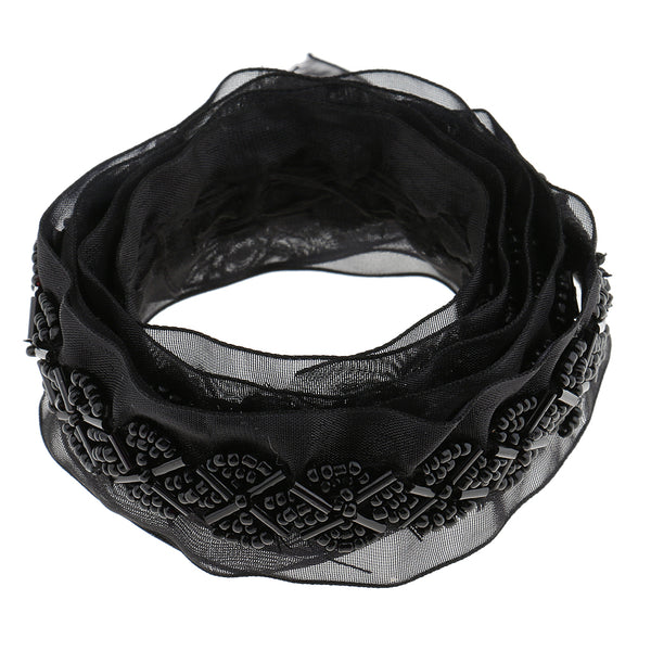 1 Yard Black Glass Beads Beaded Chain Ribbon Trim Applique for Sewing Crafts DIY