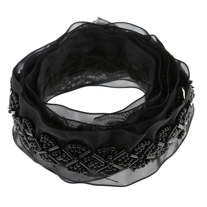 1 Yard Black Glass Beads Beaded Chain Ribbon Trim Applique for Sewing Crafts DIY