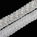 1 Yard Pearl Glass Beaded Lace Trims Applique Ribbon Sewing Craft wedding Dress Decoration