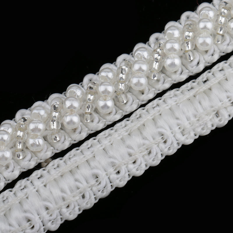1 Yard Pearl Glass Beaded Lace Trims Applique Ribbon Sewing Craft wedding Dress Decoration
