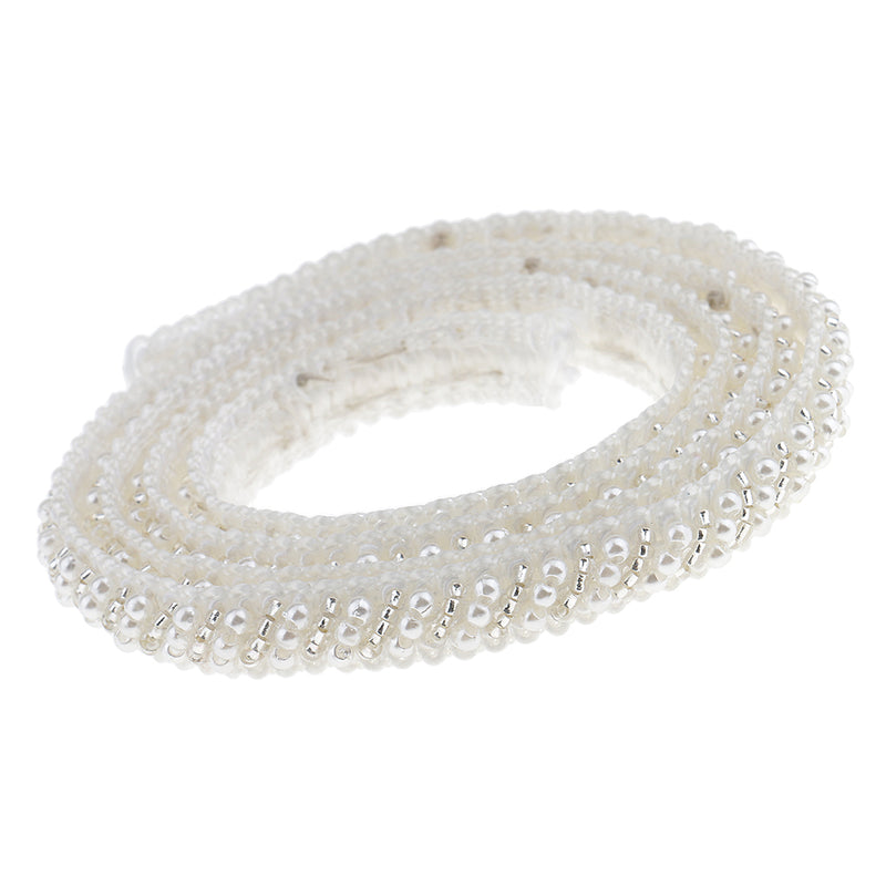 1 Yard Pearl Glass Beaded Lace Trims Applique Ribbon Sewing Craft wedding Dress Decoration