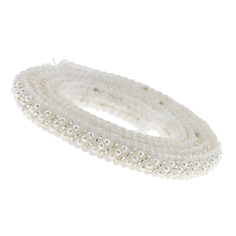 1 Yard Pearl Glass Beaded Lace Trims Applique Ribbon Sewing Craft wedding Dress Decoration