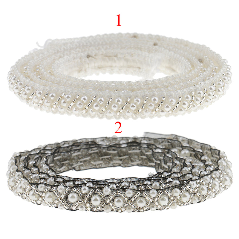 1 Yard Pearl Glass Beaded Lace Trims Applique Ribbon Sewing Craft wedding Dress Decoration