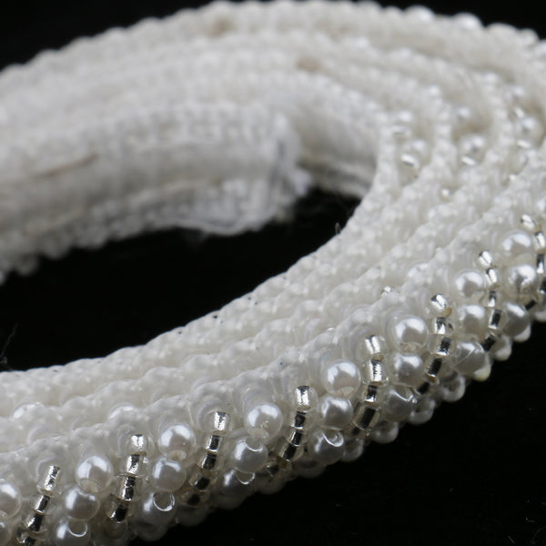 1 Yard Pearl Glass Beaded Lace Trims Applique Ribbon Sewing Craft wedding Dress Decoration
