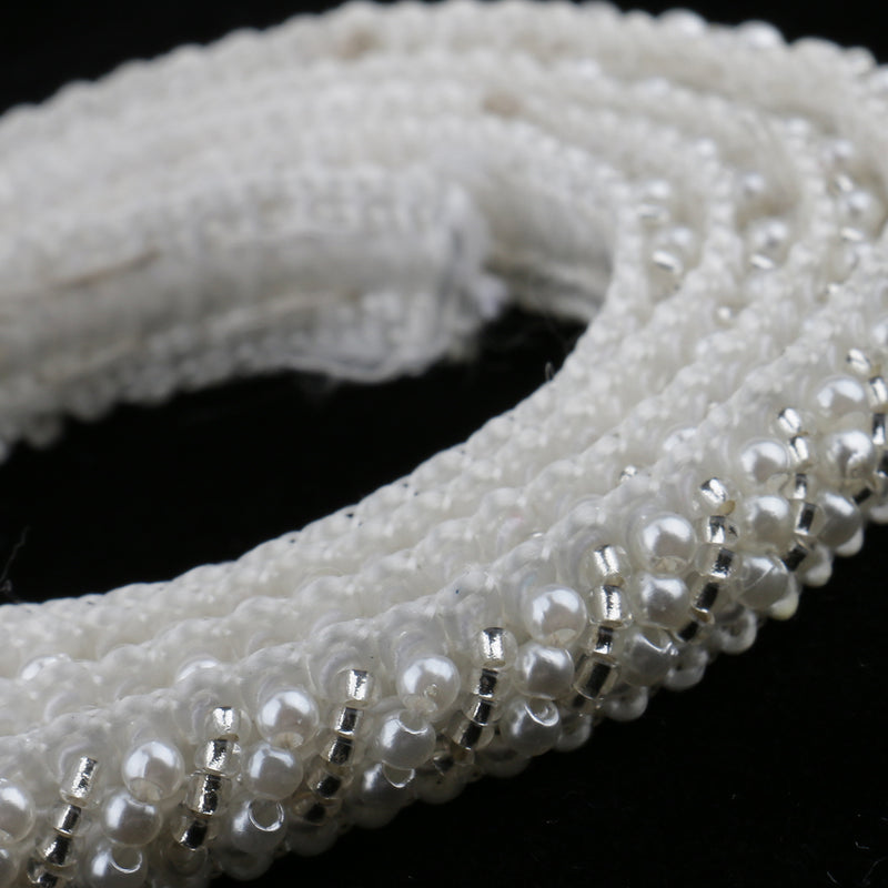 1 Yard Pearl Glass Beaded Lace Trims Applique Ribbon Sewing Craft wedding Dress Decoration