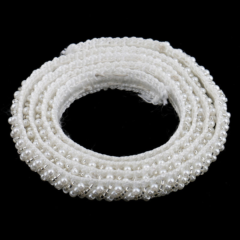 1 Yard Pearl Glass Beaded Lace Trims Applique Ribbon Sewing Craft wedding Dress Decoration