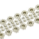 5 Yards Flower Rhinestone Chain Ribbon Trim Bridal Dress Applique Gold 27mm