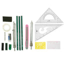 15 Piece/set Drawing Tools Kit Drafting Template Ruler Pencils Office Supplies