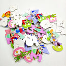 50 Pieces Lovely Cartoon Number & Animal 2 Holes Wooden Buttons DIY Craft