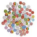 100 Pieces 15mm Polka Dot Plaid Buttons Wood Buttons 2 Hole for Sewing Crafts
