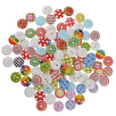 100 Pieces 15mm Polka Dot Plaid Buttons Wood Buttons 2 Hole for Sewing Crafts