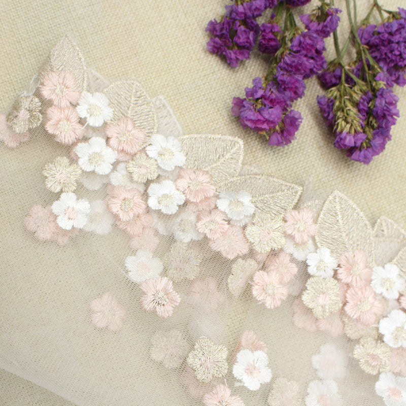 1 Yard Embroidered Flower Lace Trims Mesh Applique for Clothing Sewing Craft
