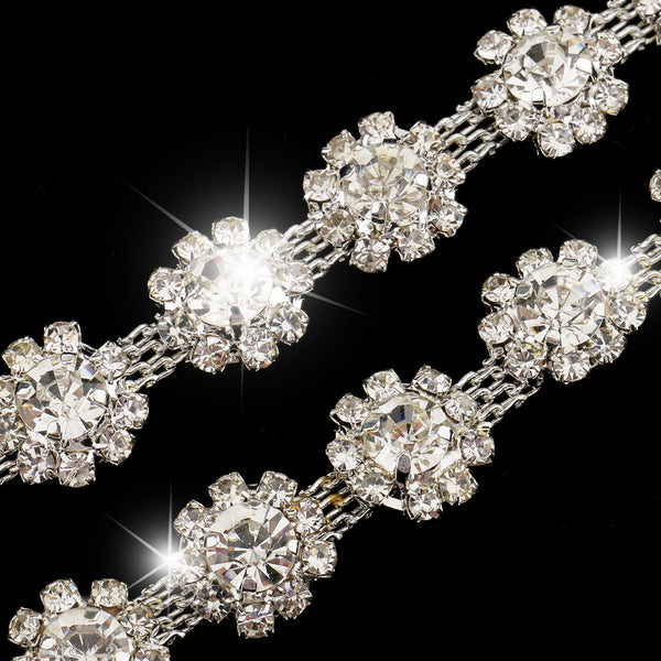 1 Yard Flower Rhinestone Crystal Chain Ribbon for Sewing on Clothes Dress Crafts DIY