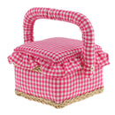 5"x 5"x 4" Cotton Fabric Coverd Sewing Basket with Handle Pink Plaid Design
