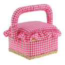 5"x 5"x 4" Cotton Fabric Coverd Sewing Basket with Handle Pink Plaid Design