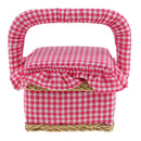 5"x 5"x 4" Cotton Fabric Coverd Sewing Basket with Handle Pink Plaid Design