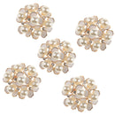 5 Pieces Crystal Diamante Pearl Flower Brooch Button DIY Bridal Wedding Bouquet 35mm