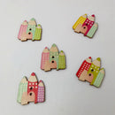50 Pieces Wooden Pencil House Buttons 29mm x 25mm Scrapbooking Crafting Sewing Decorating Embellishments