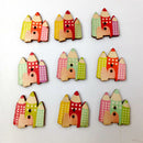 50 Pieces Wooden Pencil House Buttons 29mm x 25mm Scrapbooking Crafting Sewing Decorating Embellishments