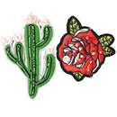 2 Pieces Embroidered Flower/Cactus Patches For Cloth Sewing Applique Embellishment