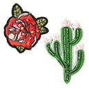 2 Pieces Embroidered Flower/Cactus Patches For Cloth Sewing Applique Embellishment