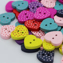 100 Pieces Wooden Sewing Buttons Scrapbooking DIY Craft Heart Mixed 2-Holes Dot Pattern 15.0mm (5/8 '') x 13.0mm (4/8'')