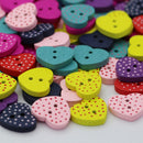 100 Pieces Wooden Sewing Buttons Scrapbooking DIY Craft Heart Mixed 2-Holes Dot Pattern 15.0mm (5/8 '') x 13.0mm (4/8'')