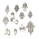 12 Styles Antique Silver Palm Charms Connectors Dangle Pendants fit Bracelet Jewelry Making Craft
