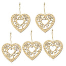 5 Pieces Wood Heart Embellishments With Rope For Christmas Wedding Decorations