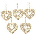 5 Pieces Wood Heart Embellishments With Rope For Christmas Wedding Decorations