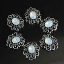 10 Pieces Antique Silver Rhinestone Charm Flower Pendants 18x22mm DIY Necklace Jewelry Crafts