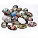 20 Pieces Mixed Patterns Glass Cabochons Oval Glass Dome Tile Flat Back Embellishment Jewelry Making Craft 20x30mm