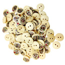 100 Piece 15mm Skull Printed Wood Round Decorative Buttons Sewing Embellishment for Kids DIY Crafts Art