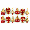 12 Pieces Xmas Tree Design Mini Wooden Craft Pegs Paper Photo Christmas Cards Holder Spring Clips Christmas Ornaments Red 48mm